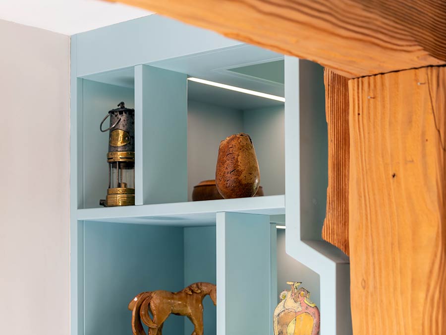 custom storage with ornaments in a light blue colour